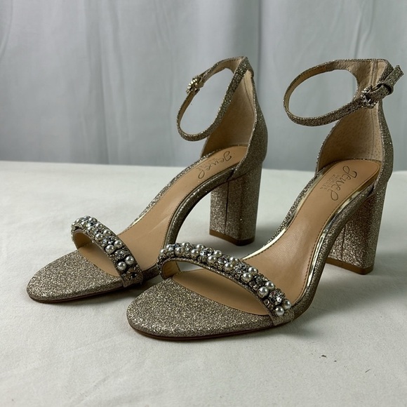 Jewel by Badgley Mischka Women's Gold Glitter Ankle Strap Slingback Heel Size 8M - Picture 4 of 7